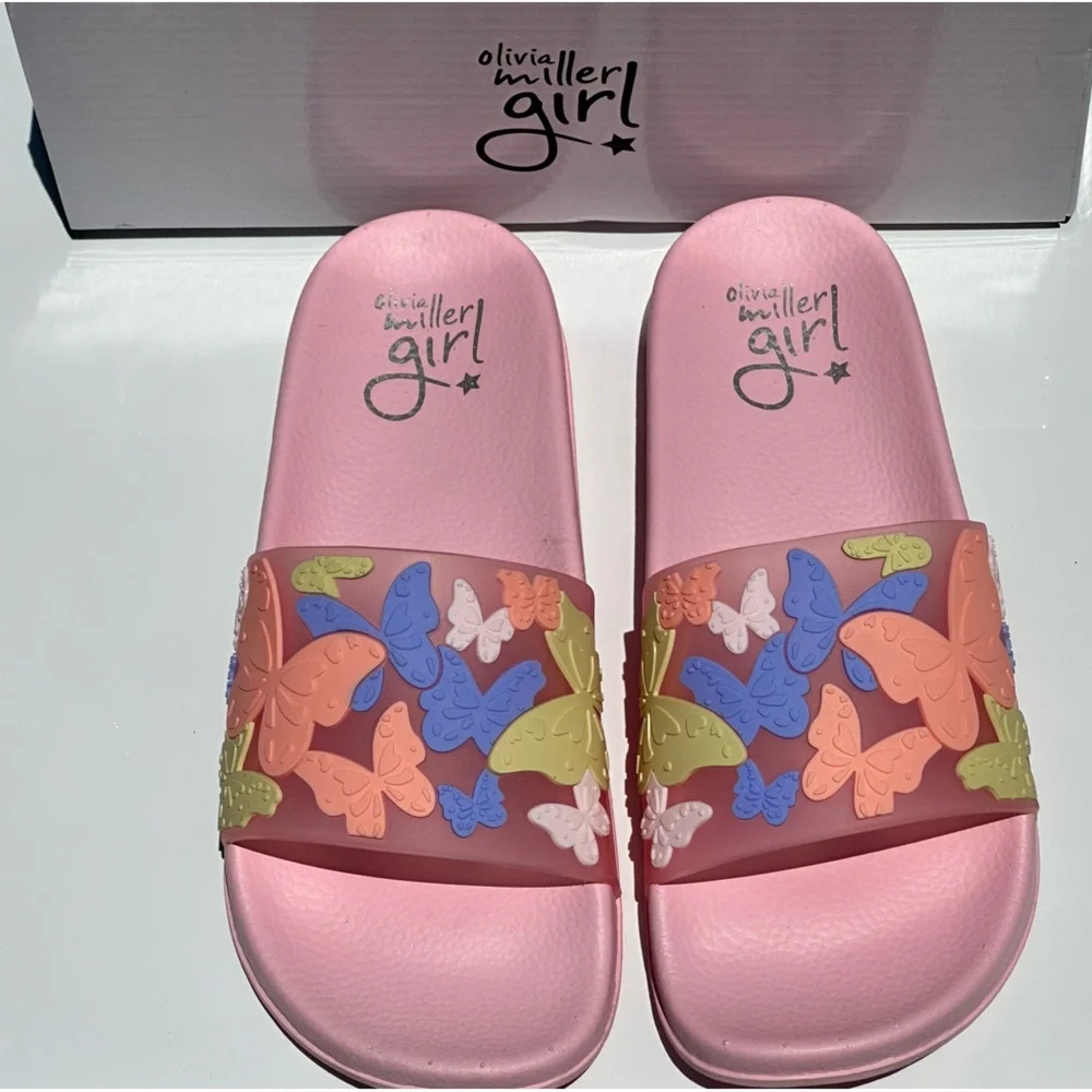 Girls Butterfly Water Friendly Slide On Flip Flop Sandals - Size 5Y Youth GS